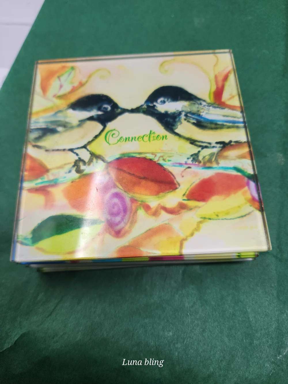 Set of 4 Colorful Bird Glass Coasters
